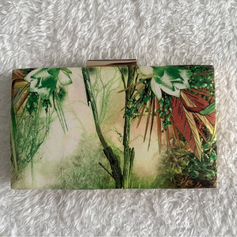 Floral Clutch with Green and Red Accents